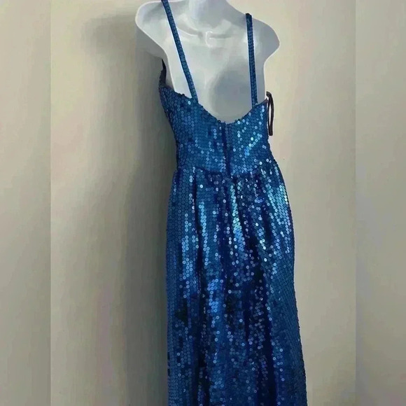 Vintage Alyce Designs Sapphire Blue Sequin Beaded Dress Size 8 - Picture 8 of 12